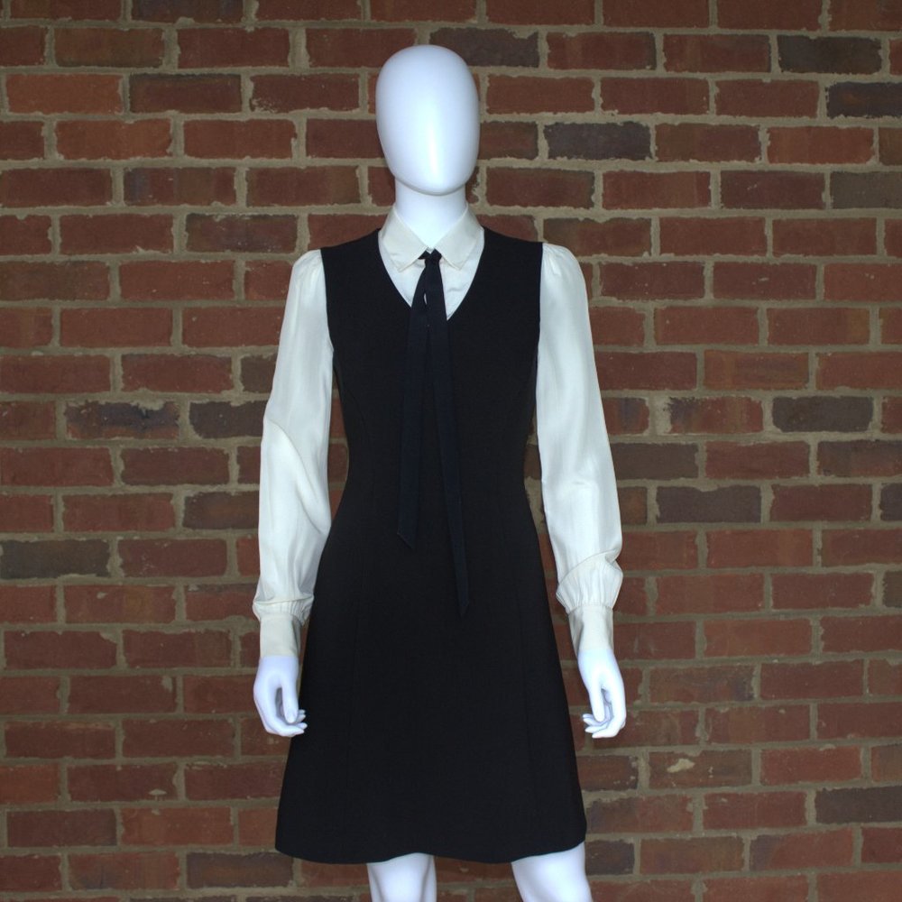 NWT | Kate Spade | Black Bow Tie Crepe A-line Dress | 100% Silk Sleeves | Size 2